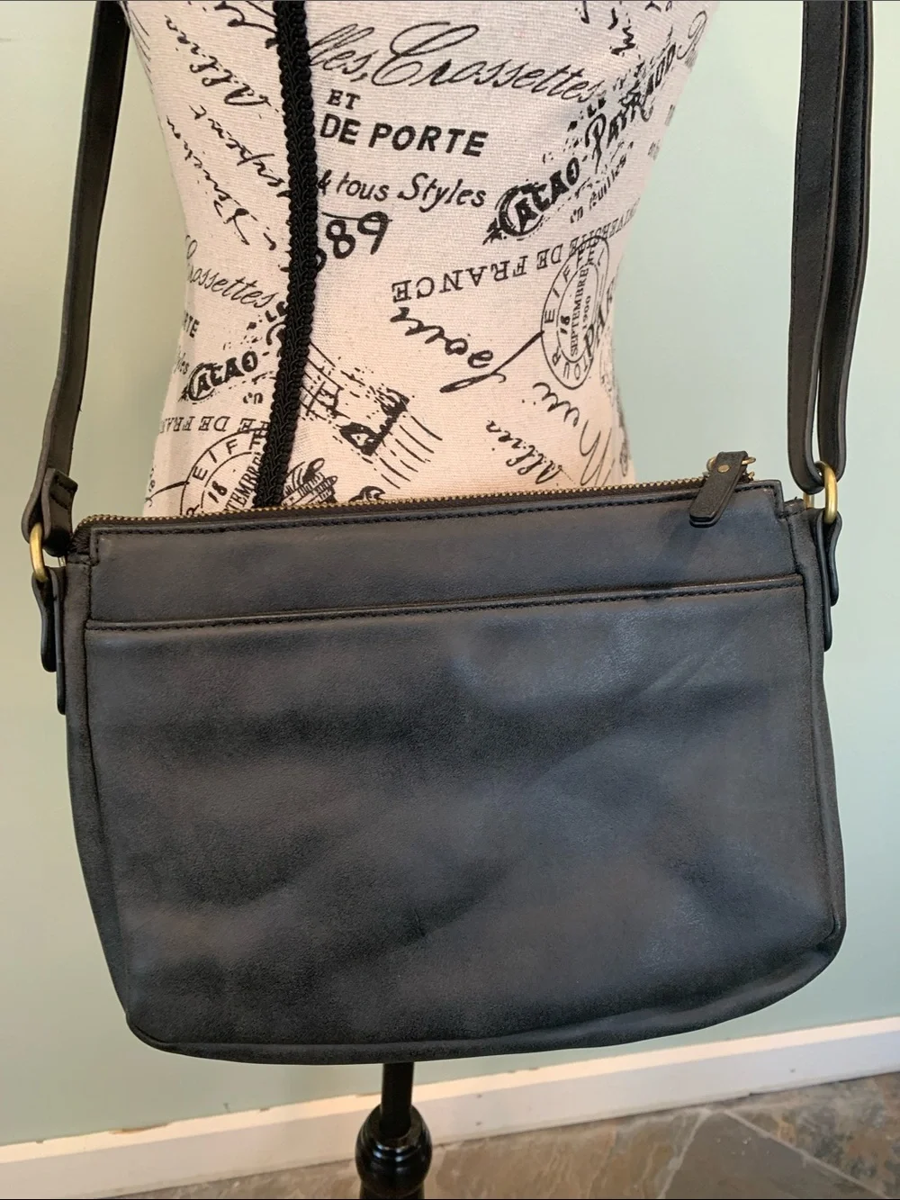 Relic by Fossil Charcoal Medium Faux Leather Multipocket Crossbody Shoulder Bag